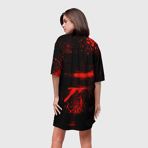 Женская длинная футболка Slipknot - красный козел / 3D-принт – фото 4