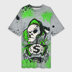 Футболка женская длинная Slipknot скелет green, цвет: 3D-принт