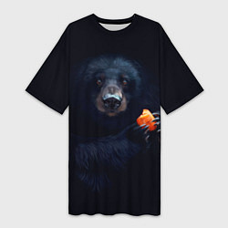 Футболка женская длинная Медведь с морковкой, цвет: 3D-принт