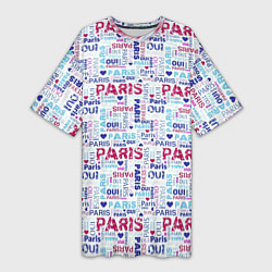 Футболка женская длинная Парижская бумага с надписями - текстура, цвет: 3D-принт