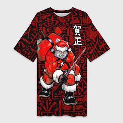 Футболка женская длинная Santa Claus Samurai, цвет: 3D-принт