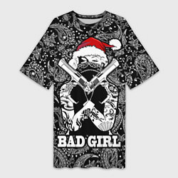 Женская длинная футболка Bad girl with guns in a bandana