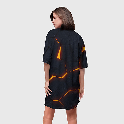 Женская длинная футболка Неоновые плиты в разломе / 3D-принт – фото 4