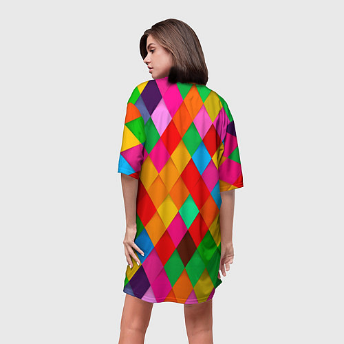 Женская длинная футболка Цветные лоскуты - пэчворк / 3D-принт – фото 4