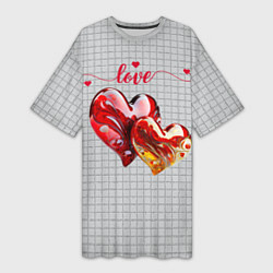 Женская длинная футболка Love - сердечки
