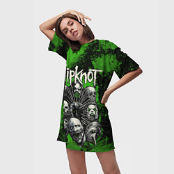 Футболка женская длинная Slipknot green abstract, цвет: 3D-принт — фото 2