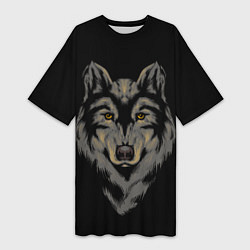 Женская длинная футболка Голова серого волка