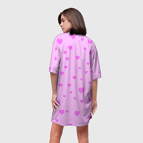 Женская длинная футболка Сердечки розовые абстракция / 3D-принт – фото 4