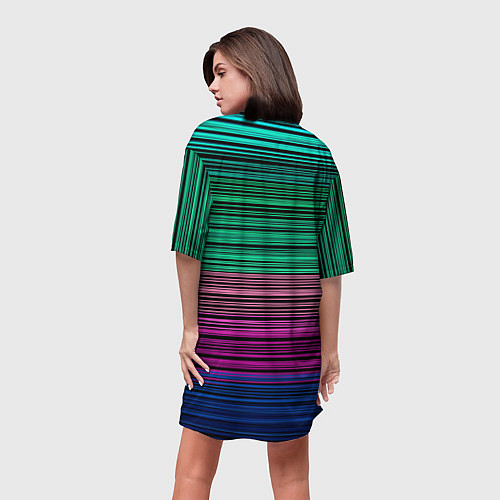 Женская длинная футболка Разноцветные неоновые шелковые нити / 3D-принт – фото 4