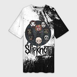 Женская длинная футболка Slipknot black and white
