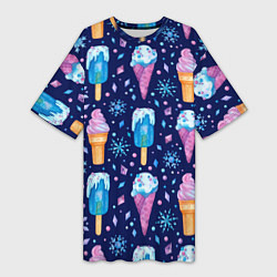 Футболка женская длинная Новогоднее мороженое, цвет: 3D-принт