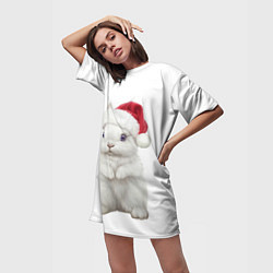 Футболка женская длинная Рождественский крольчонок, цвет: 3D-принт — фото 2