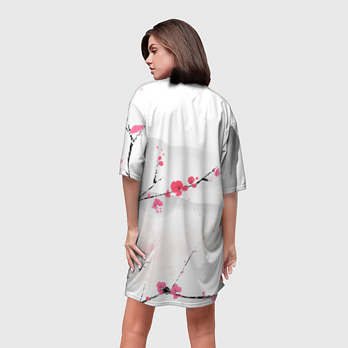 Женская длинная футболка Японский пейзаж, начало весны / 3D-принт – фото 4
