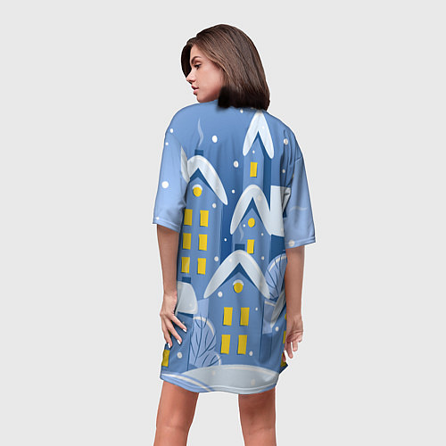 Женская длинная футболка Маленький новогодний городок / 3D-принт – фото 4