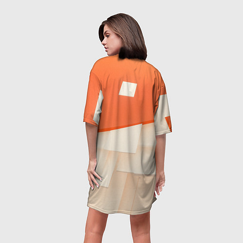 Женская длинная футболка Абстрактные геометрические оранжевые и светлые фиг / 3D-принт – фото 4
