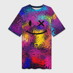Женская длинная футболка Смайлик с брызгами краски