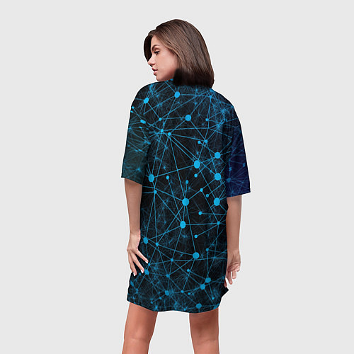 Женская длинная футболка Нейроны - всемирная паутина на черном фоне / 3D-принт – фото 4