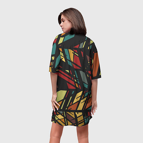 Женская длинная футболка Абстракция в разноцветных линиях / 3D-принт – фото 4