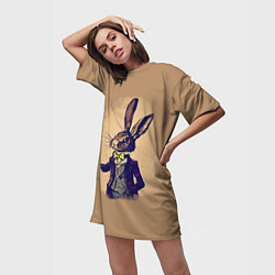 Футболка женская длинная Кролик в костюме с подарком, цвет: 3D-принт — фото 2