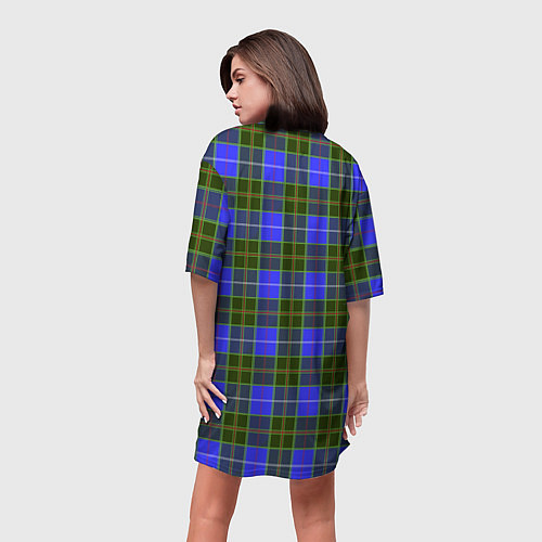 Женская длинная футболка Ткань Шотландка сине-зелёная / 3D-принт – фото 4