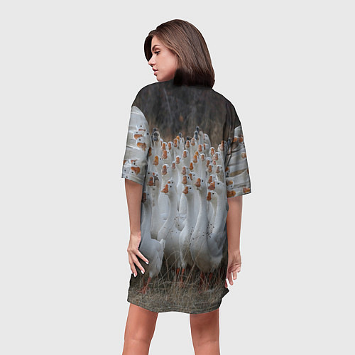 Женская длинная футболка Стая гусей - Gussi / 3D-принт – фото 4