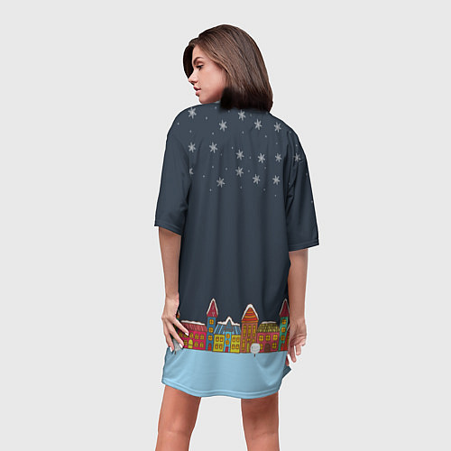 Женская длинная футболка Зайчик в новогоднем костюме / 3D-принт – фото 4