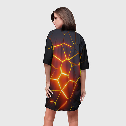 Женская длинная футболка Огненные трещины / 3D-принт – фото 4