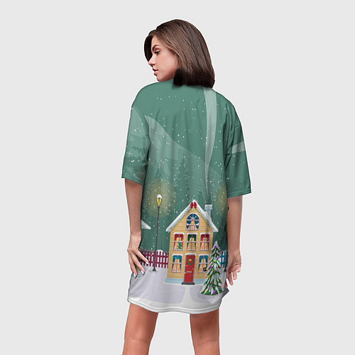 Женская длинная футболка Заяц с цветами новогодний / 3D-принт – фото 4