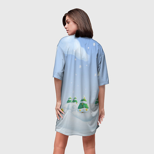 Женская длинная футболка Зайки обнимаются - новый год / 3D-принт – фото 4