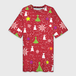 Футболка женская длинная Red new year, цвет: 3D-принт