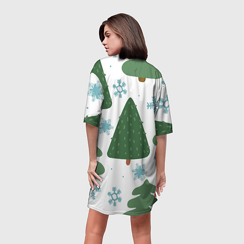 Женская длинная футболка Новогодние ёлочки / 3D-принт – фото 4