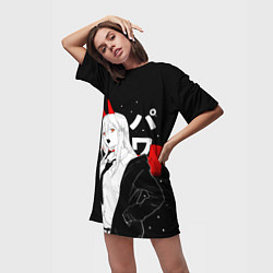 Футболка женская длинная Пауэр на черном фоне, цвет: 3D-принт — фото 2