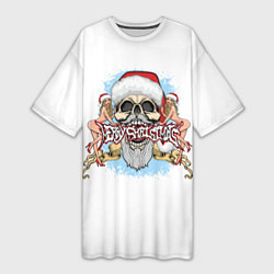Футболка женская длинная Merry Christmas Санта Хипстер, цвет: 3D-принт