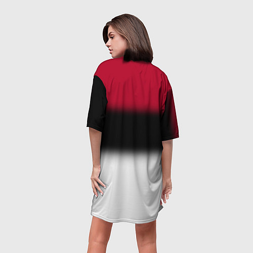Женская длинная футболка Размытый полосатый узор черный красный белый / 3D-принт – фото 4