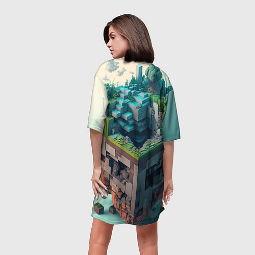 Женская длинная футболка Блоки Майнкрафт / 3D-принт – фото 4