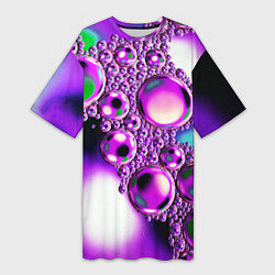 Футболка женская длинная Фиолетовые пузыри, цвет: 3D-принт