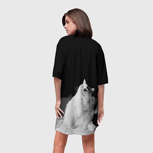 Женская длинная футболка Жирный кот - жизнь удалась / 3D-принт – фото 4