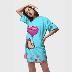 Футболка женская длинная Ежик с Валентинкой, цвет: 3D-принт — фото 2