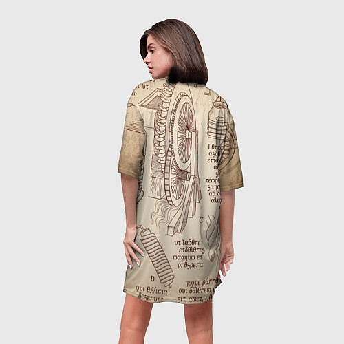 Женская длинная футболка Чертежи машин Леонардо да Винчи / 3D-принт – фото 4