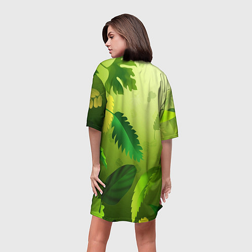 Женская длинная футболка Енот на фоне зеленой листвы / 3D-принт – фото 4