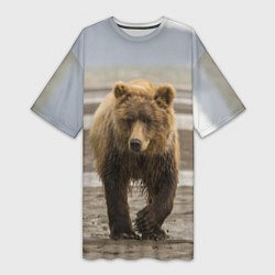 Женская длинная футболка Медвежонок в аэропорту