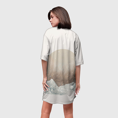 Женская длинная футболка Лисица и сугроб / 3D-принт – фото 4