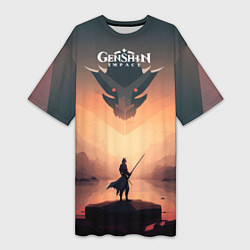 Женская длинная футболка Genshin Impact, Dragon