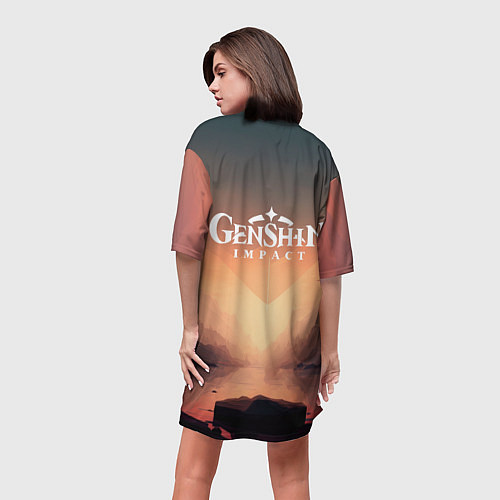 Женская длинная футболка Genshin Impact, Dragon / 3D-принт – фото 4