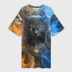 Женская длинная футболка Брутальный черный кот