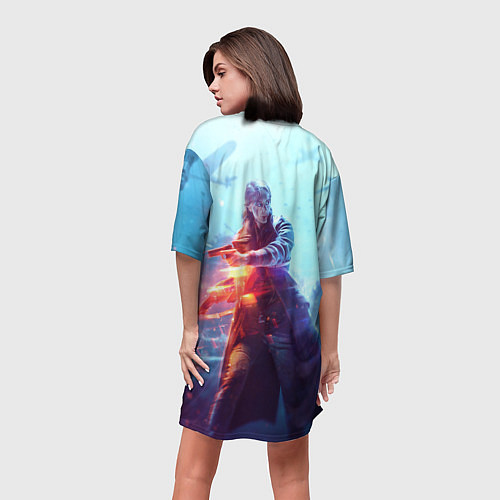 Женская длинная футболка Баттлфилд 5 девушка / 3D-принт – фото 4
