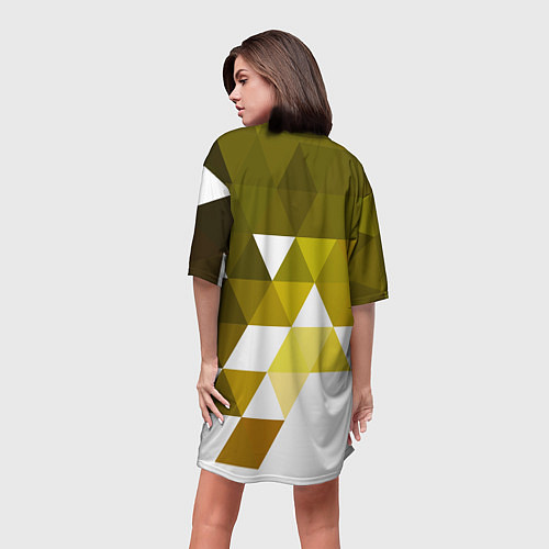 Женская длинная футболка Золотистая мозаика из ромбов / 3D-принт – фото 4