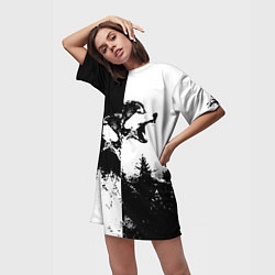 Футболка женская длинная Два волка, цвет: 3D-принт — фото 2