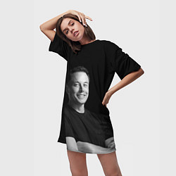 Футболка женская длинная Илон Маск, портрет, цвет: 3D-принт — фото 2