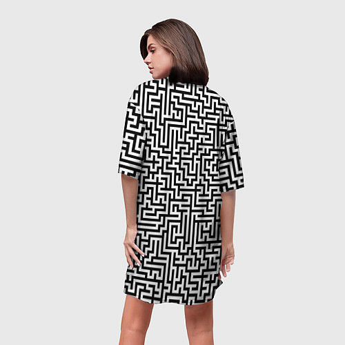 Женская длинная футболка Черно-белый лабиринт / 3D-принт – фото 4